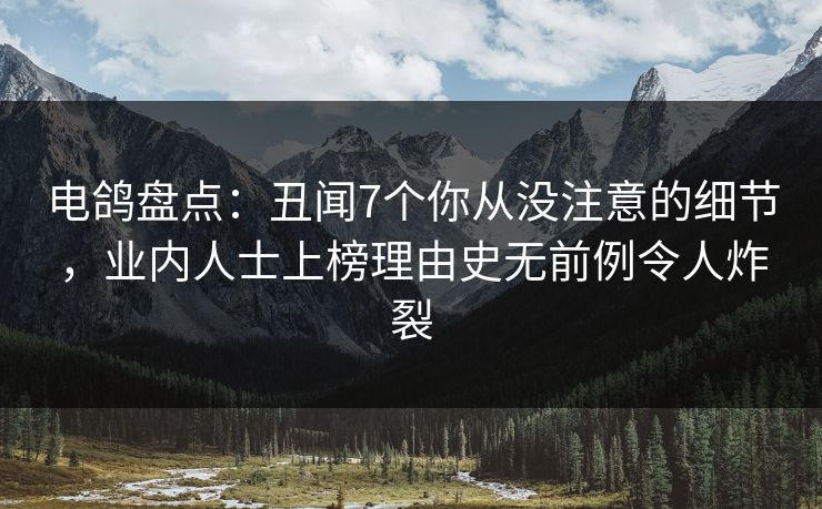 电鸽盘点：丑闻7个你从没注意的细节，业内人士上榜理由史无前例令人炸裂