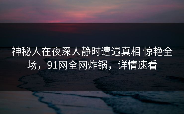 神秘人在夜深人静时遭遇真相 惊艳全场,91网全网炸锅,详情速看 神秘人在夜深人静时遭遇真相 惊艳全场,91网全网炸锅,详情速看
