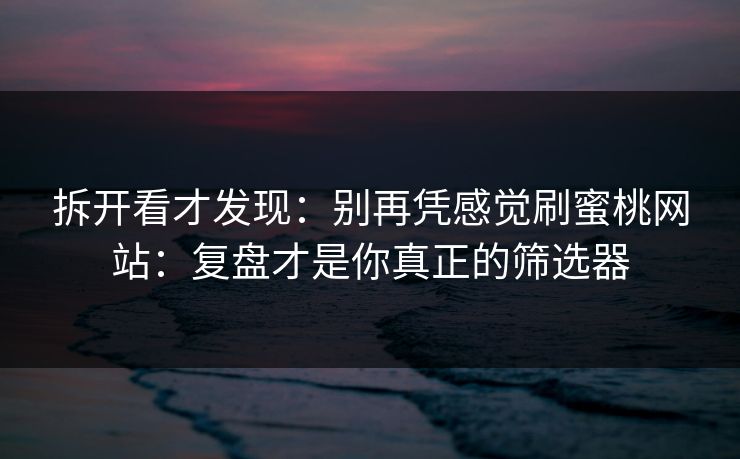 拆开看才发现:别再凭感觉刷蜜桃网站:复盘才是你真正的筛选器 拆开看才发现:别再凭感觉刷蜜桃网站:复盘才是你真正的筛选器